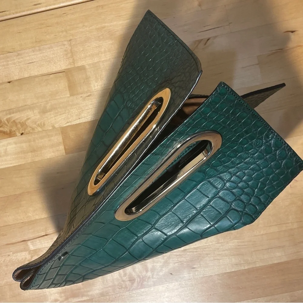 Khaore Athaarah Emerald Embossed Croc Calfskin Leather Bag Sculptural Piece